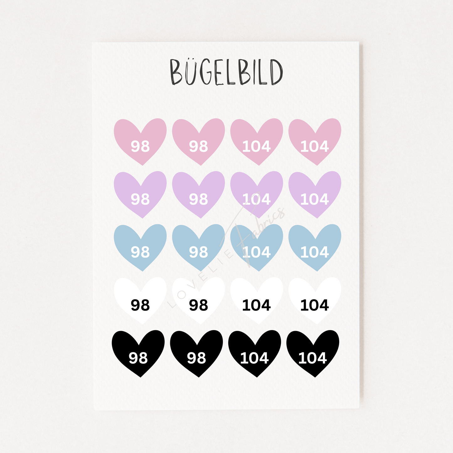 Bügelbild Größenlabel Set Pastell