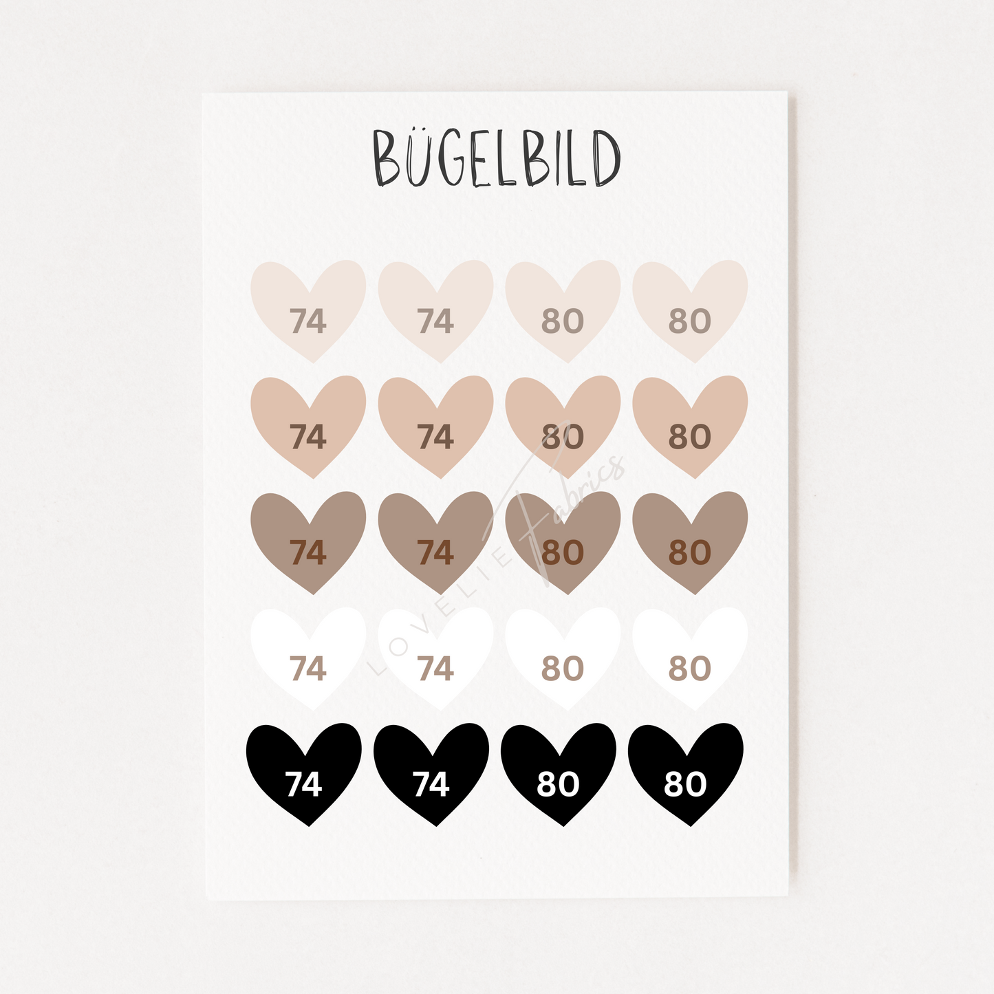Bügelbild Größenlabel Set Beige