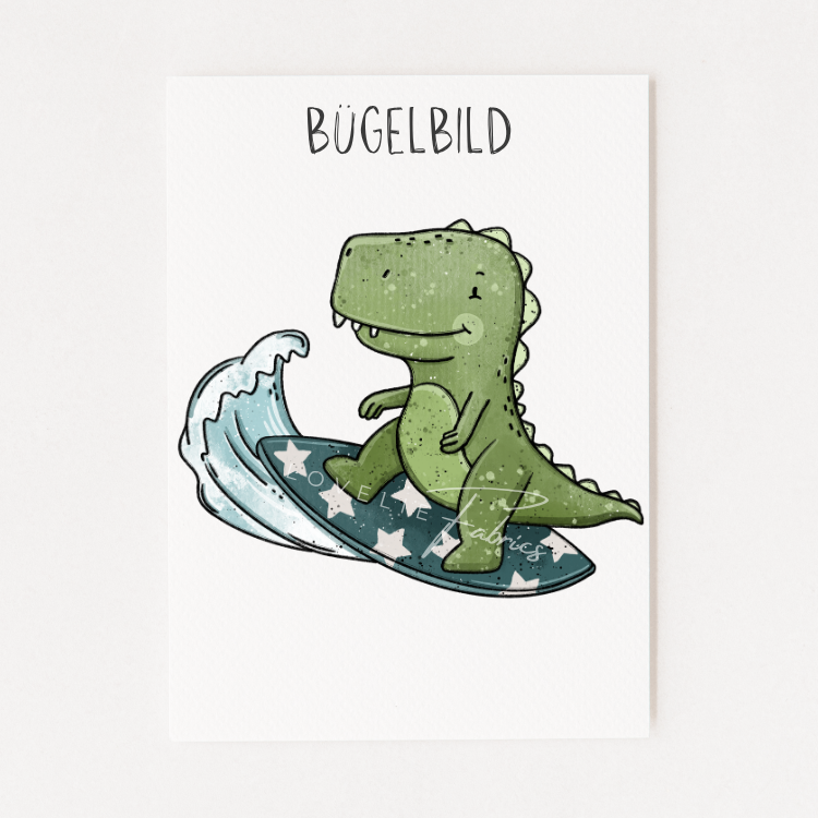 Bügelbild Dino Surf