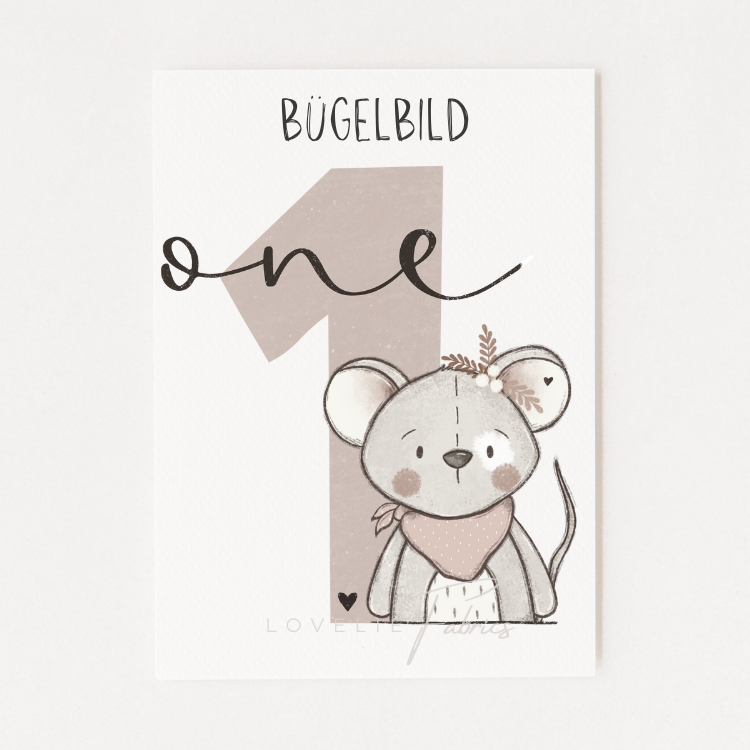Bügelbild Geburtstagszahl Maus Mädchen 1