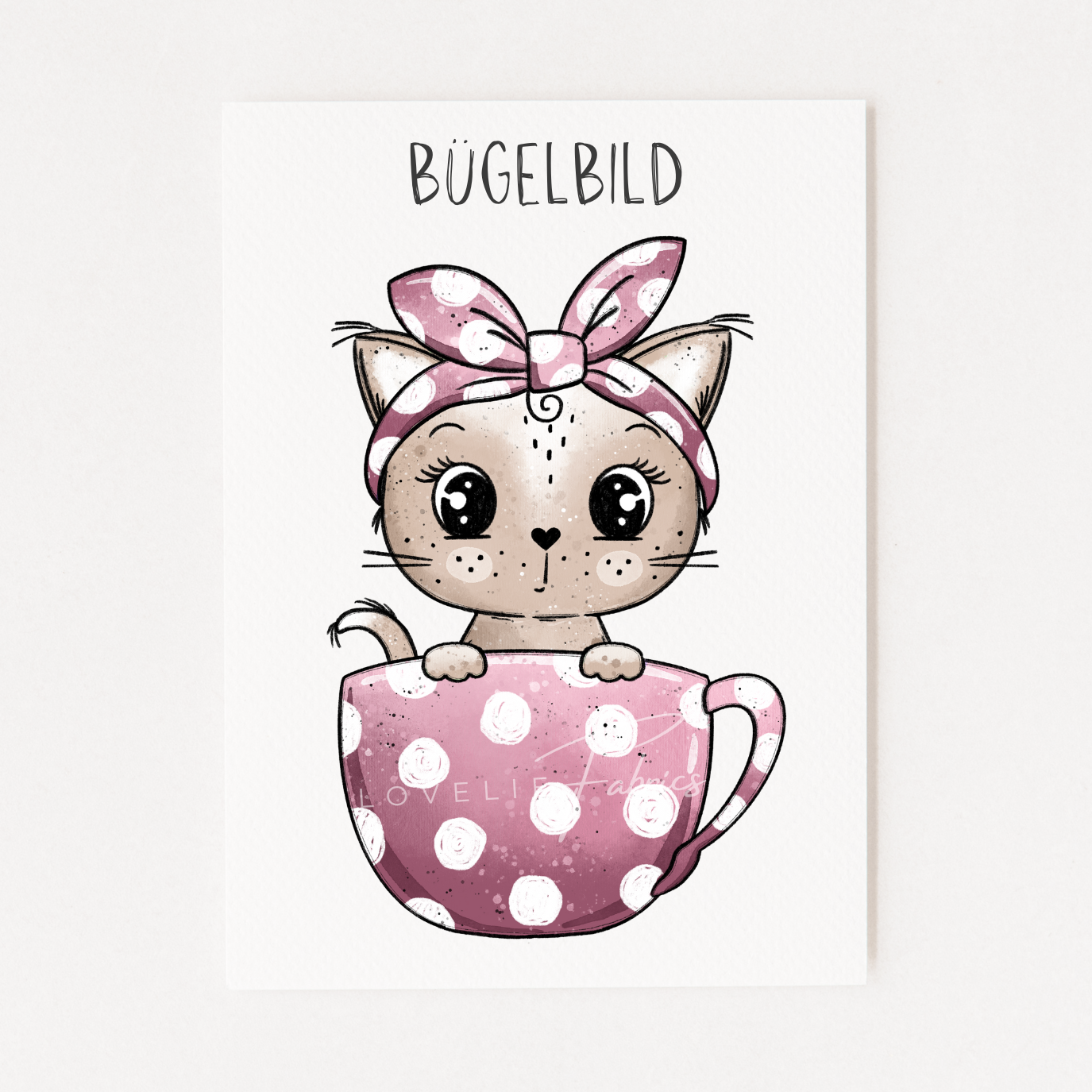 XL Bügelbild Tassenkitty Pink