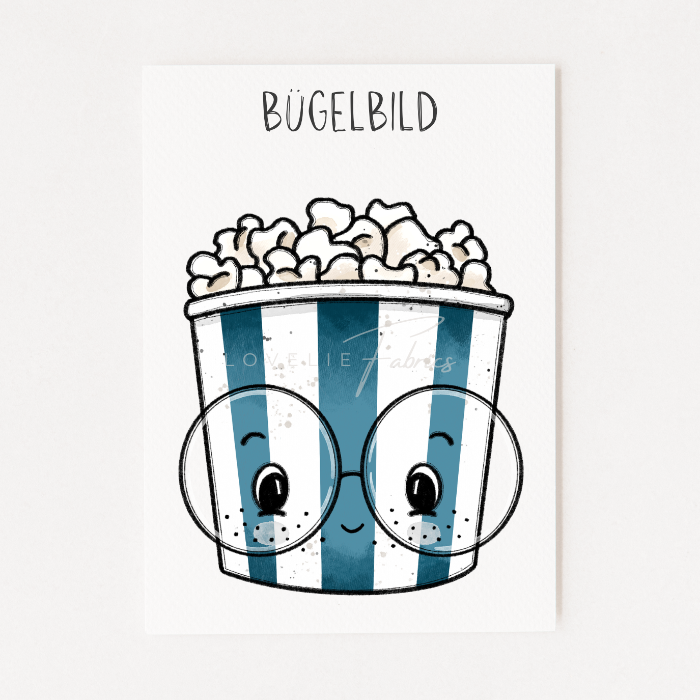 Bügelbild Popcornbox Blau