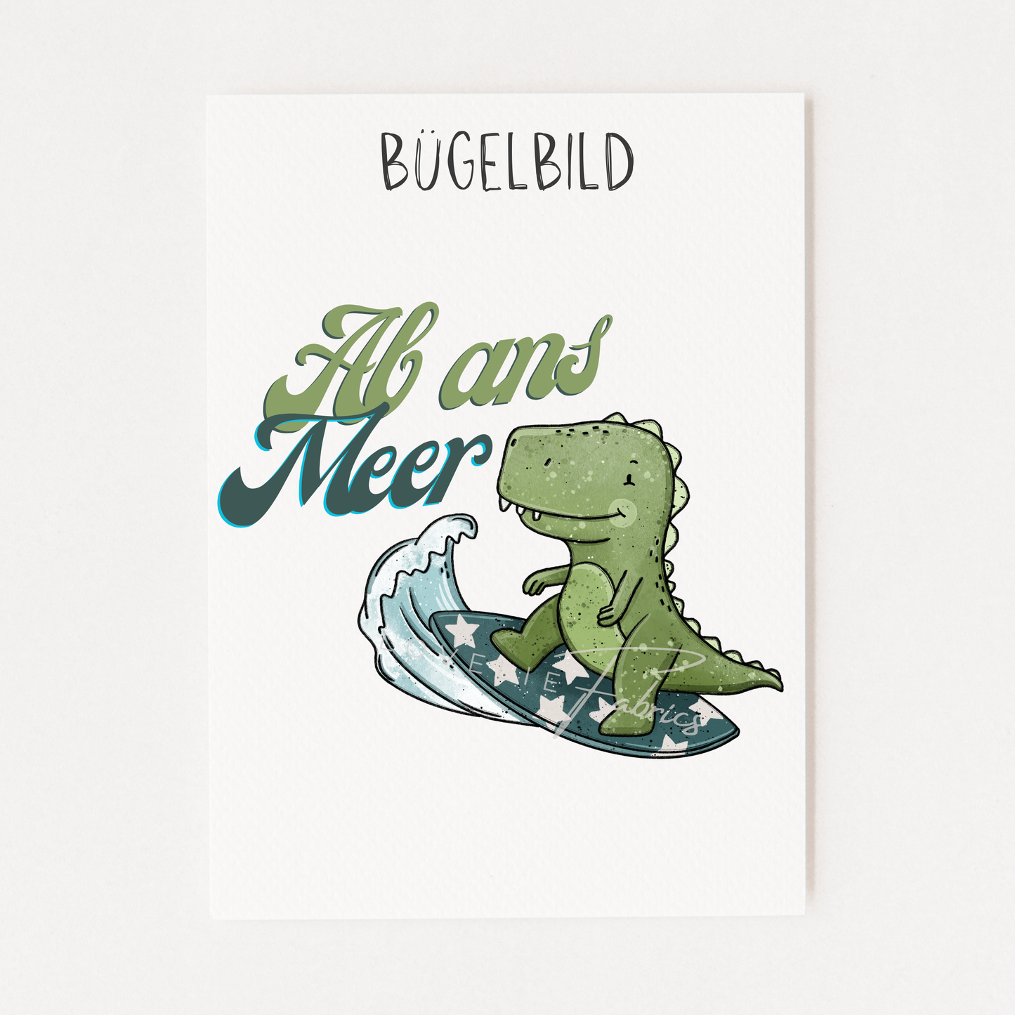 Bügelbild Dino Surf ,,Ab ans Meer''