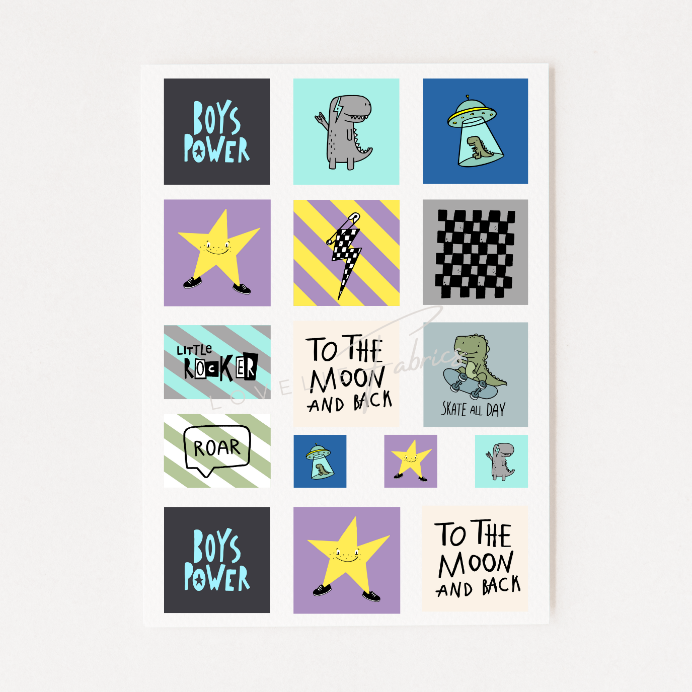 Bügelbildbogen Labels Boys Power