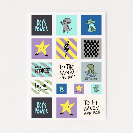 Bügelbildbogen Labels Boys Power