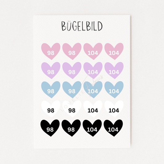 Bügelbild Größenlabel Set Pastell
