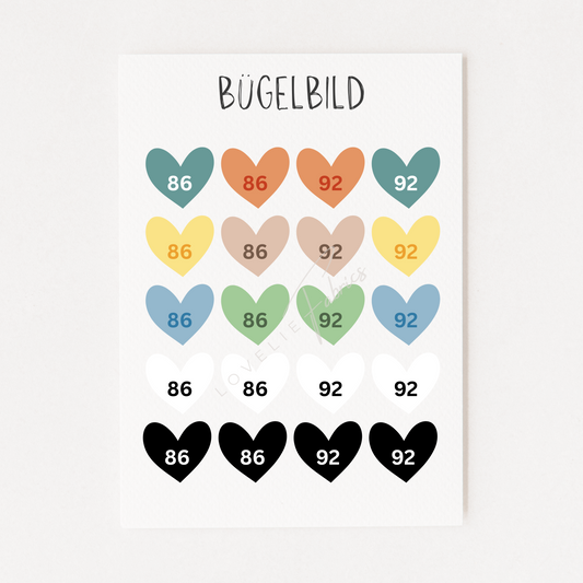 Bügelbild Größenlabel Set Bunt