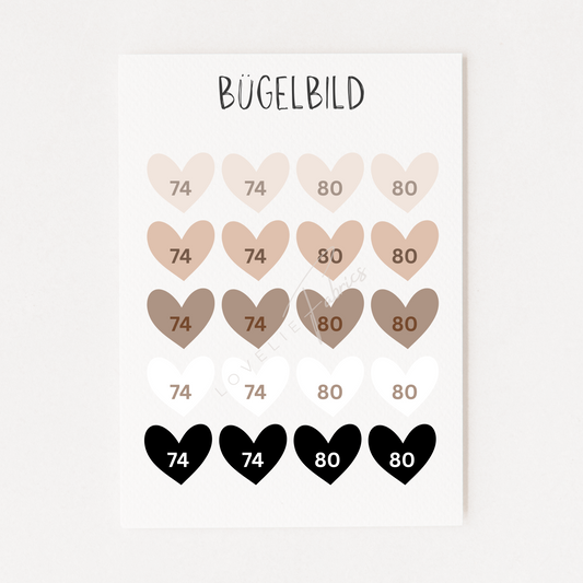 Bügelbild Größenlabel Set Beige
