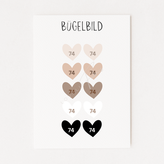 Bügelbild Größenlabel Set Beige Einzelgrößen