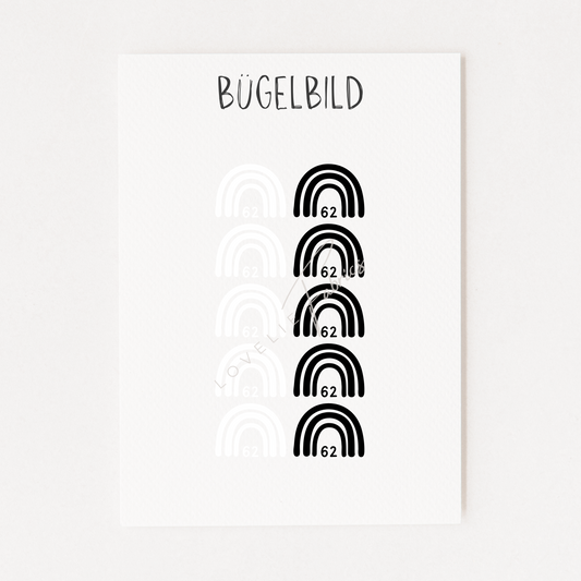Bügelbild Größenlabel Set Rainbow Black & White Einzelgrößen
