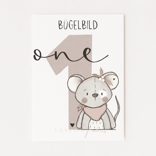 Bügelbild Geburtstagszahl Maus Mädchen 1