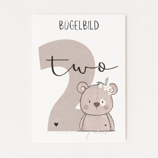 Bügelbild Geburtstagszahl Bär Mädchen 2