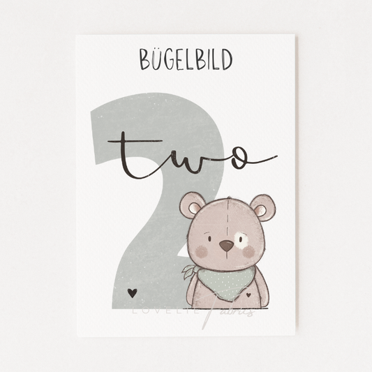 Bügelbild Geburtstagszahl Bär Junge 2