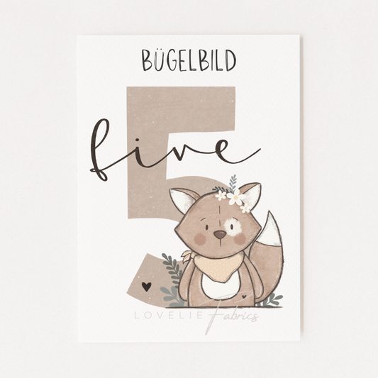 Bügelbild Geburtstagszahl Fuchs Mädchen 5