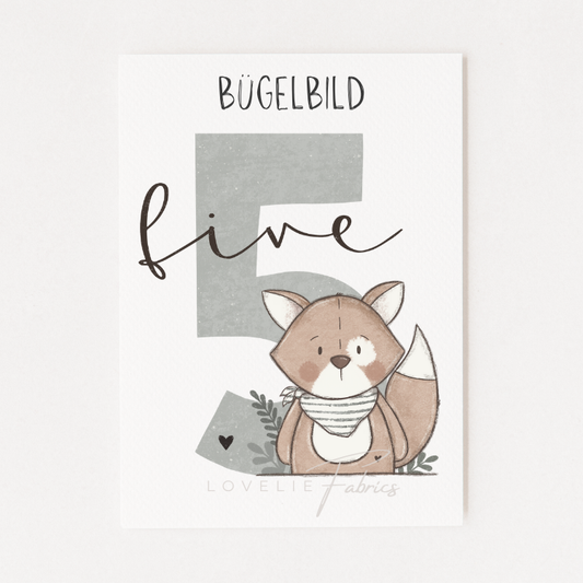 Bügelbild Geburtstagszahl Fuchs Junge 5