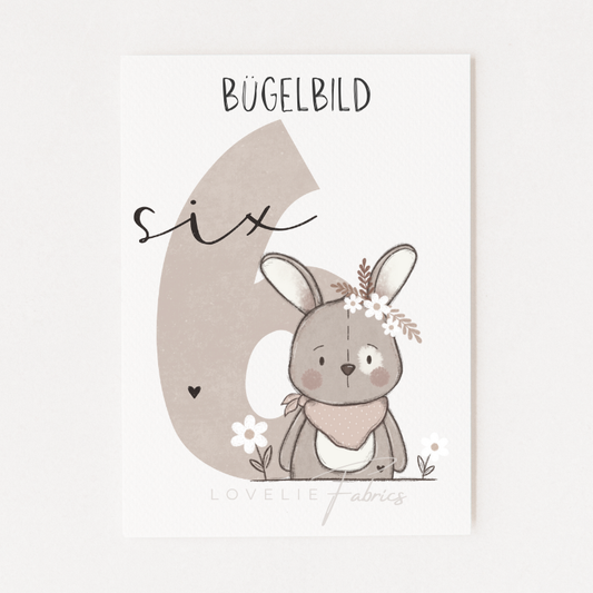 Bügelbild Geburtstagszahl Hase 6