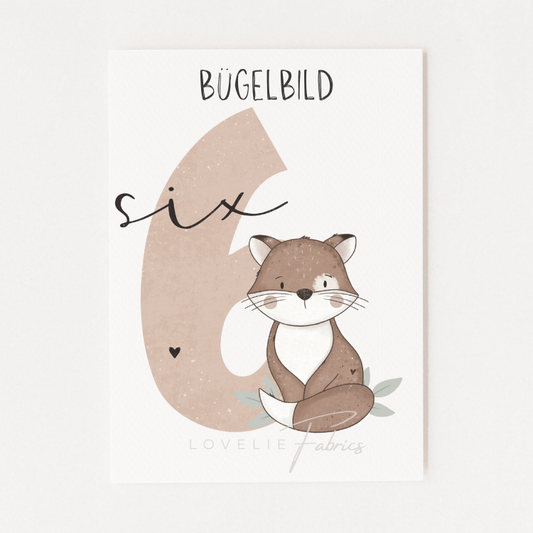 Bügelbild Geburtstagszahl Fuchs 6