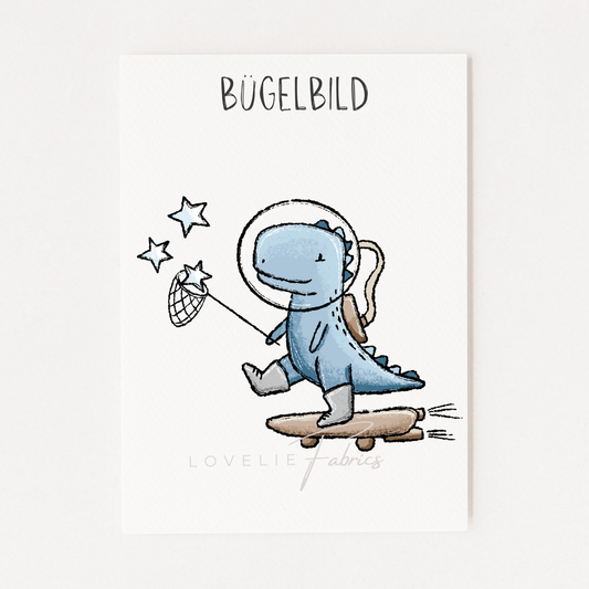 Bügelbild Space Dino Blue