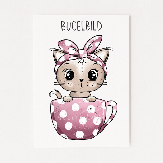 XL Bügelbild Tassenkitty Pink