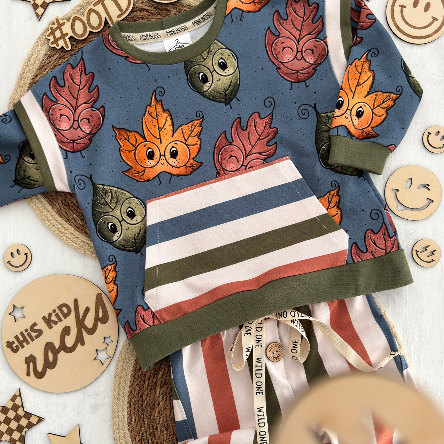 French Terry Blätterliebe Streifen Kombi