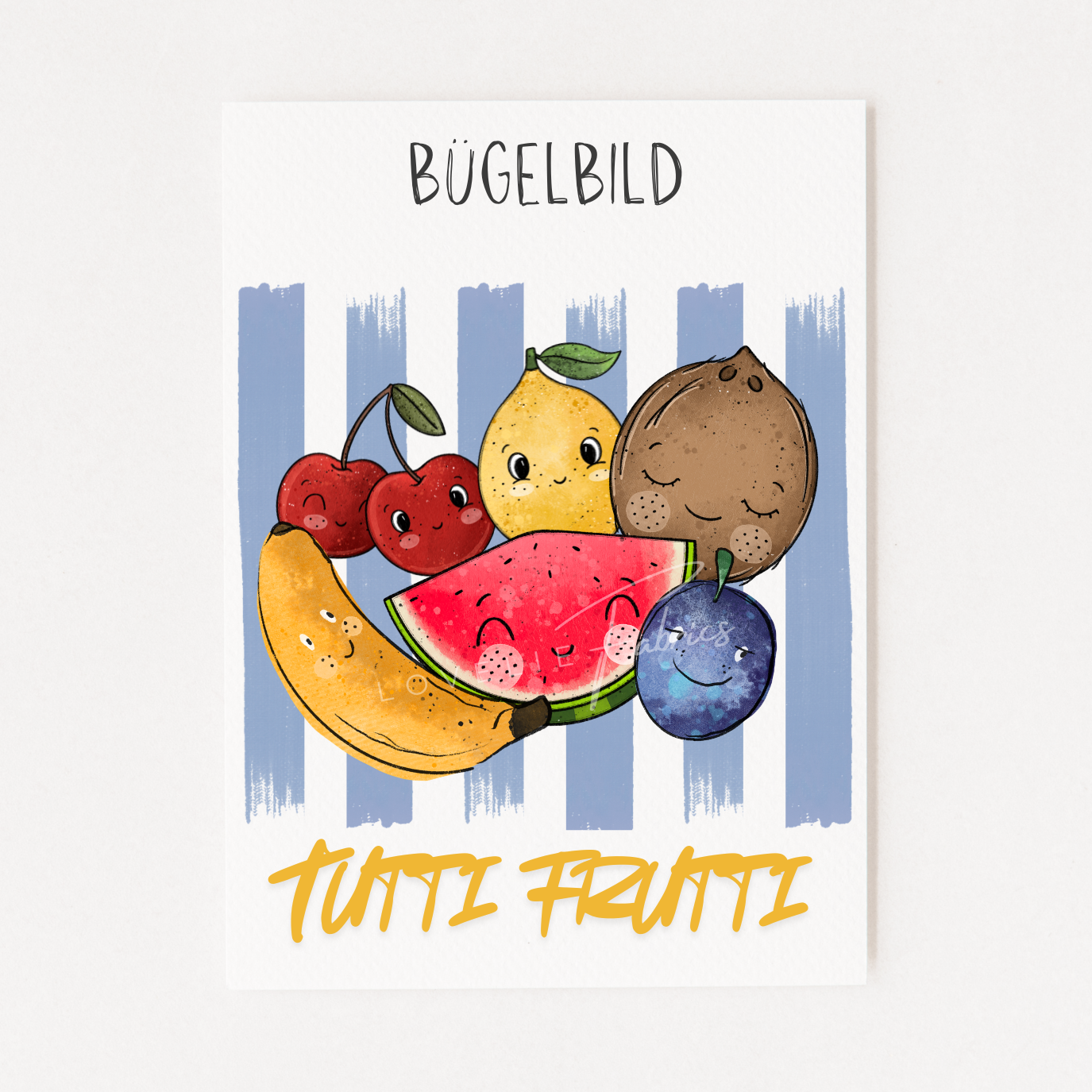 XL Bügelbild Backprint Tutti Frutti Blue