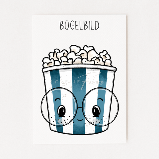 Bügelbild Popcornbox Blau