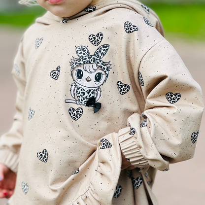 French Terry Eulenliebe Leo Heart Kombi Beige